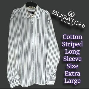 𝅺bugatchi Striped Long Sleeve Cotton Button Down Size Extra Large